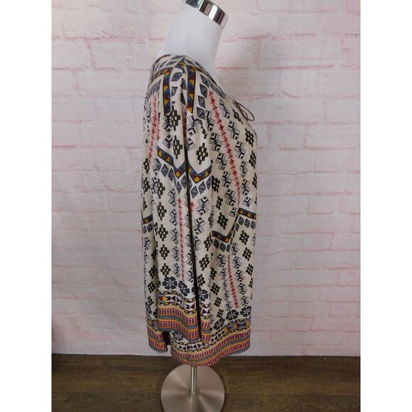 Cato Woman 18/20W Boho Tribal Print Tunic Top Long Sleeve Tie Neck - Picture 8 of 12